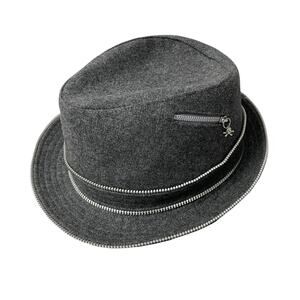 Cha Chas House of Ill Repute Fedora Hat Womens Gray Lined Zip Pocket Skull 6 3/4